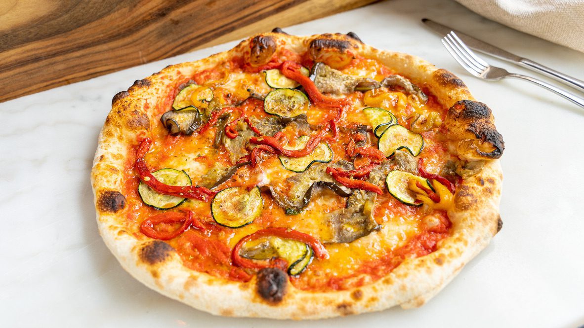 vegetable pizza and example of food photography