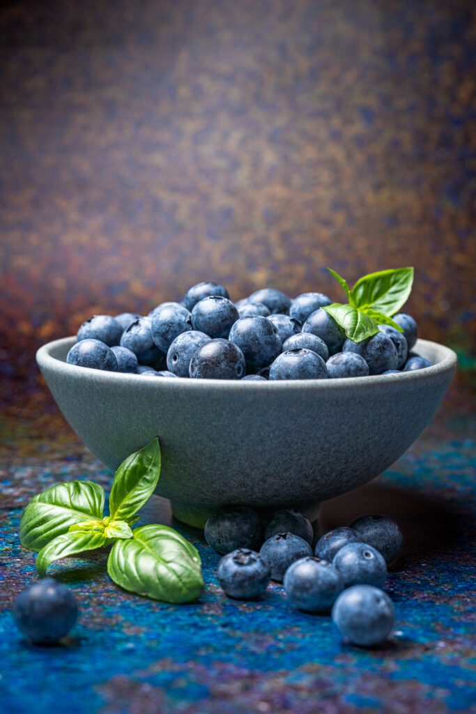 Blueberries in a stone bowl