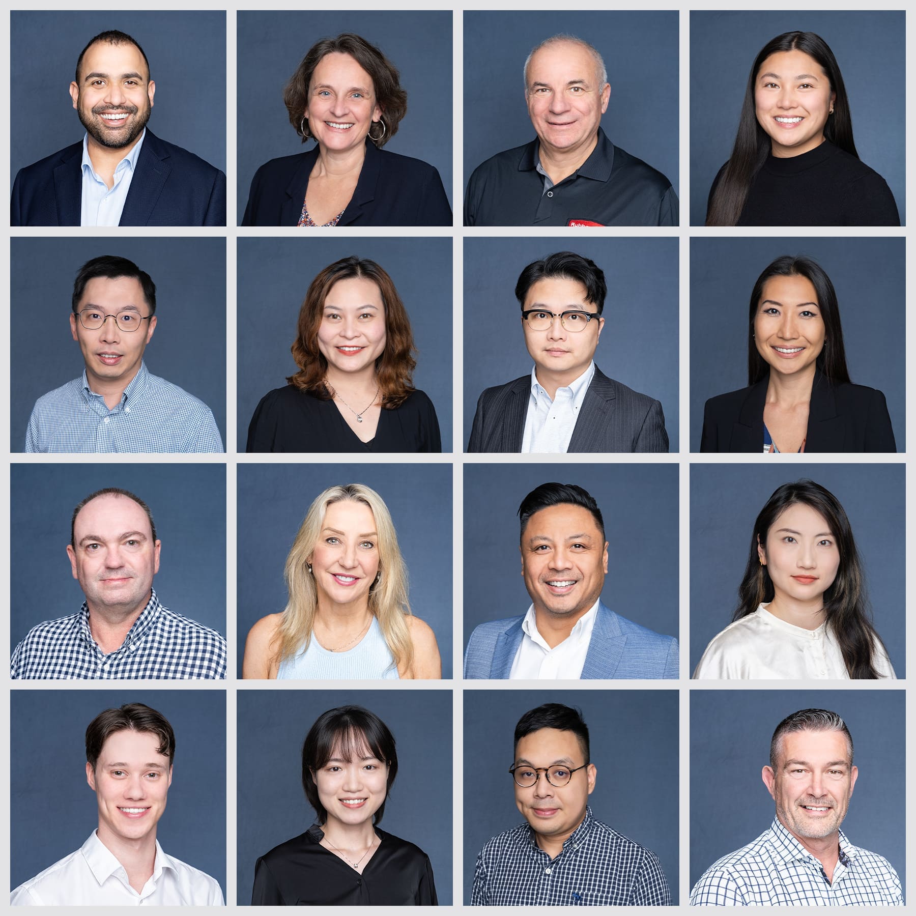 a grid of sixteen company headshots taken by professional headshot photographer Georgie Greene in Sydney NSW