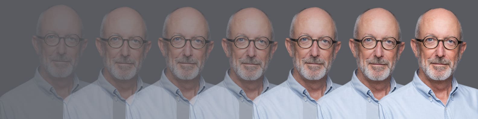Multiple headshots of the same older man wearing glasses created by professional photographer Georgie Greene in Sydney NSW
