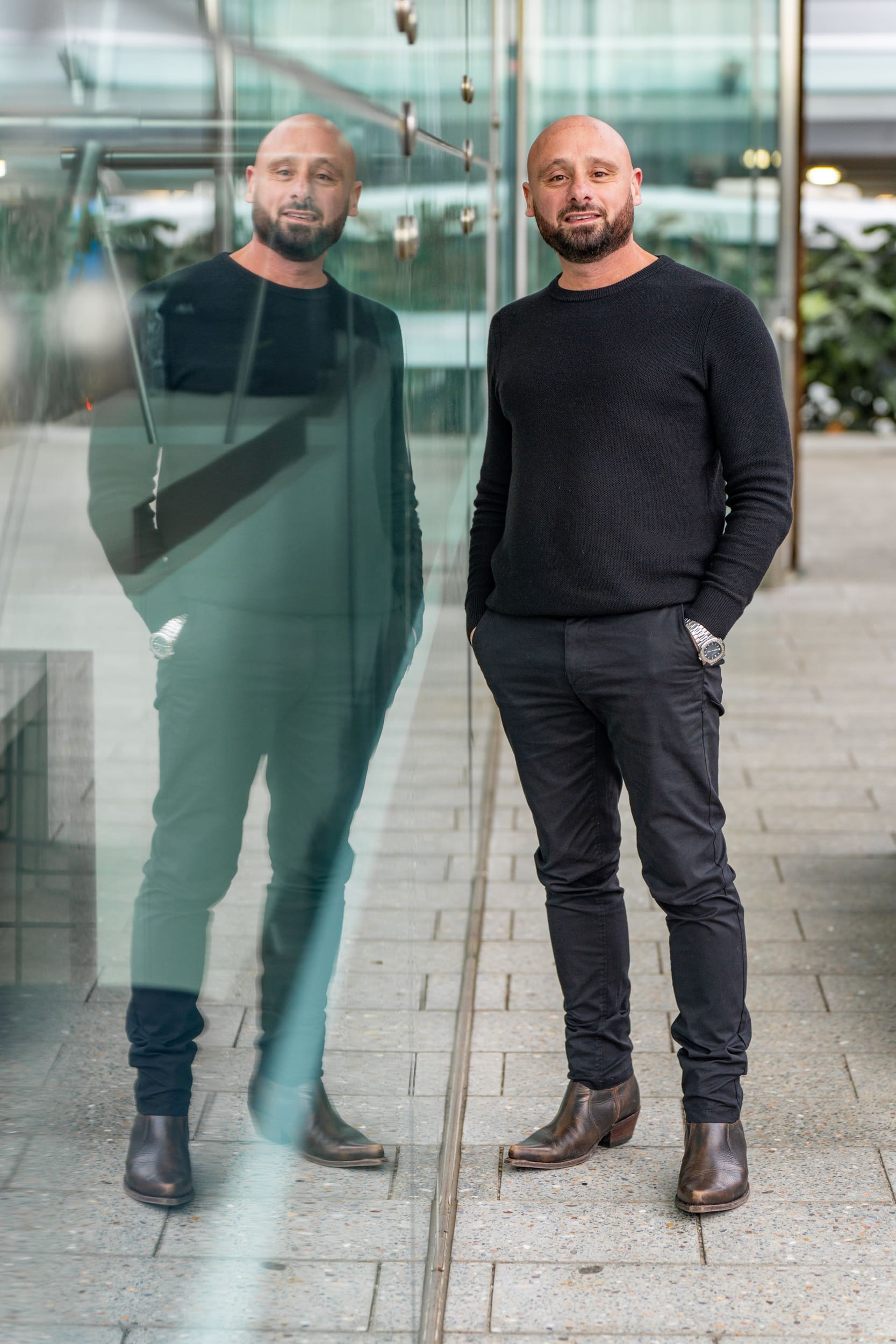 Ext: Entrepreneur wearing black having personal branding photos taken by photographer Georgie Greene in Sydney NSW