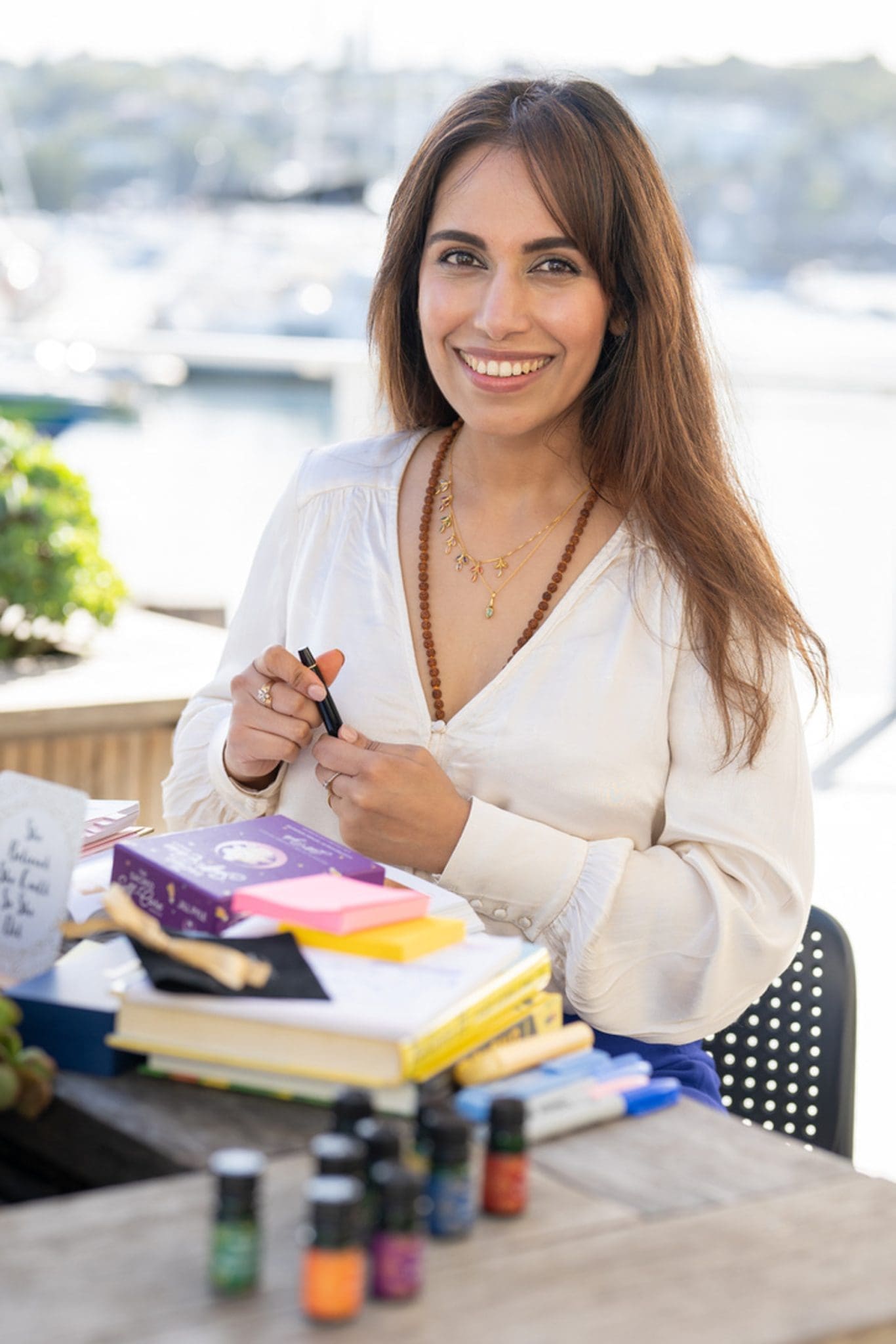 Ext: Holistic Brand Strategist wearing a cream top having her branding photos taken by portrait photographer Georgie Greene in Sydney NSW