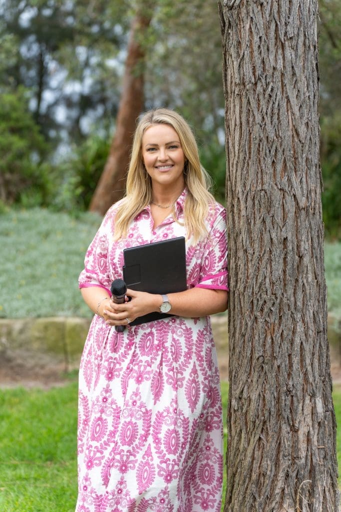EX: Marriage Celebrant on a Sydney Park having her Portrait taken by Personal Branding Photographer Georgie Greene
