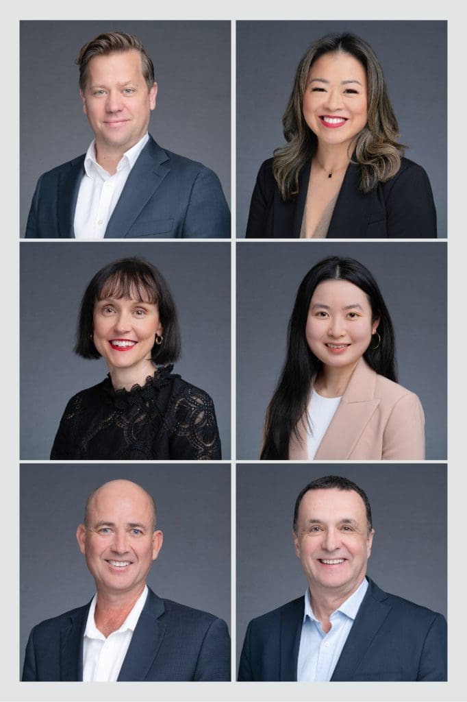 six headshots in a grid of corporate men and women taken by team headshots photographer Georgie Greene in Sydney