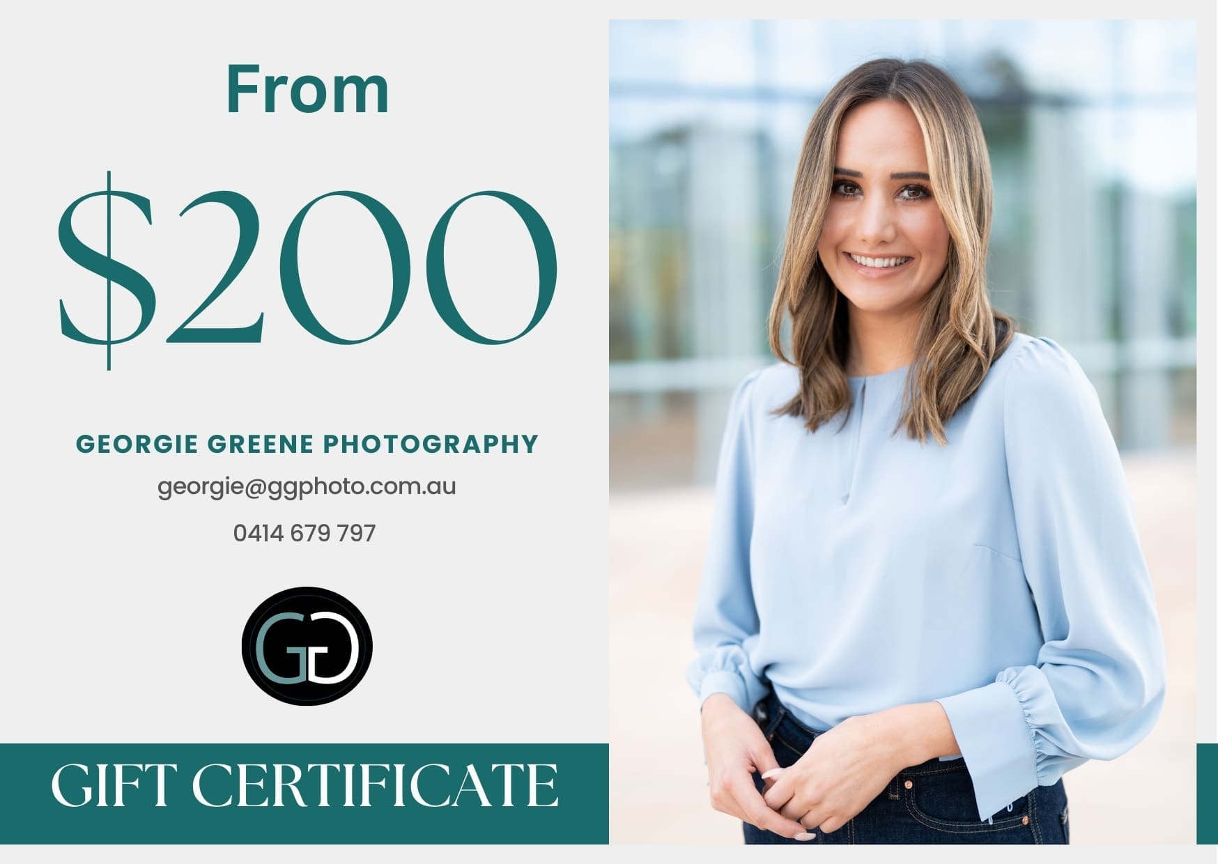 Gift Certificate for Georgie Greene Photography in Sydney Australia