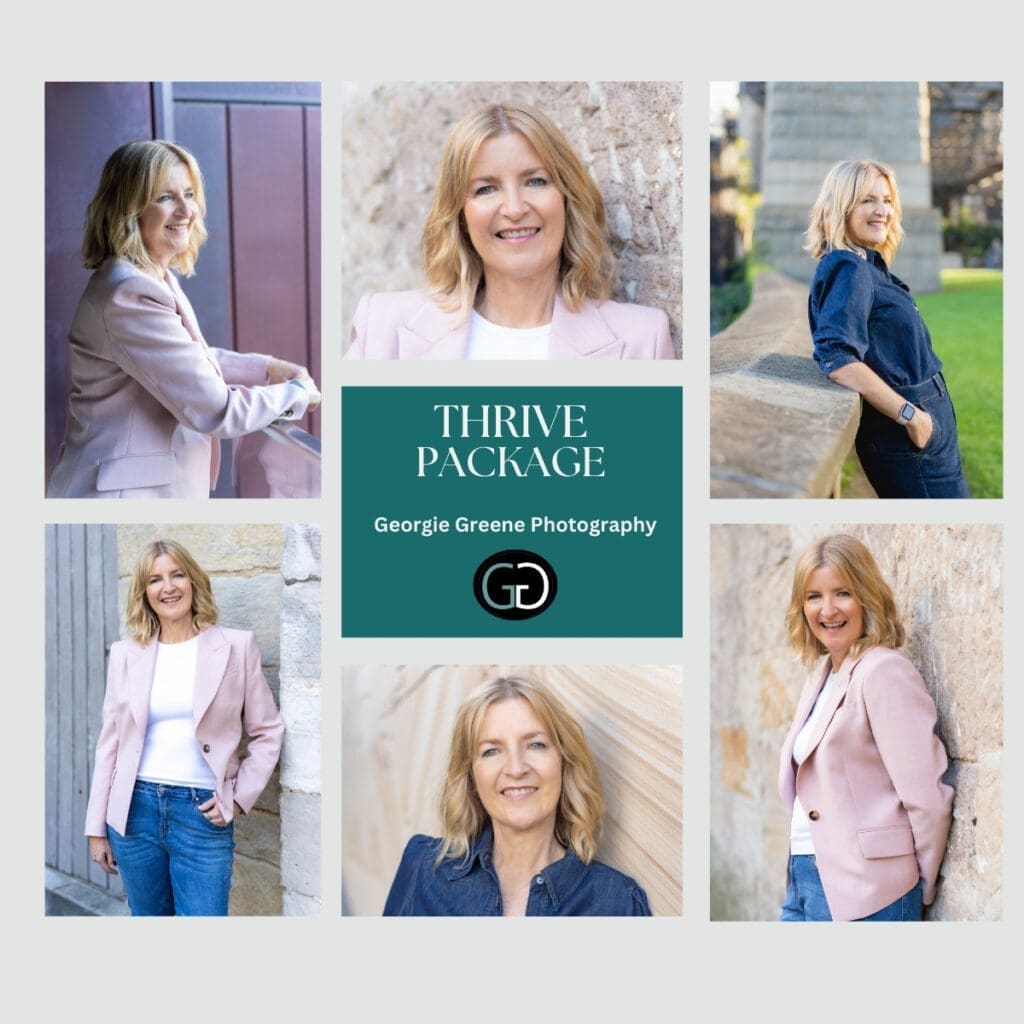 Grid of headshots and lifestyle portraits for a executive coach taken by Sydney personal branding photographer Georgie Greene